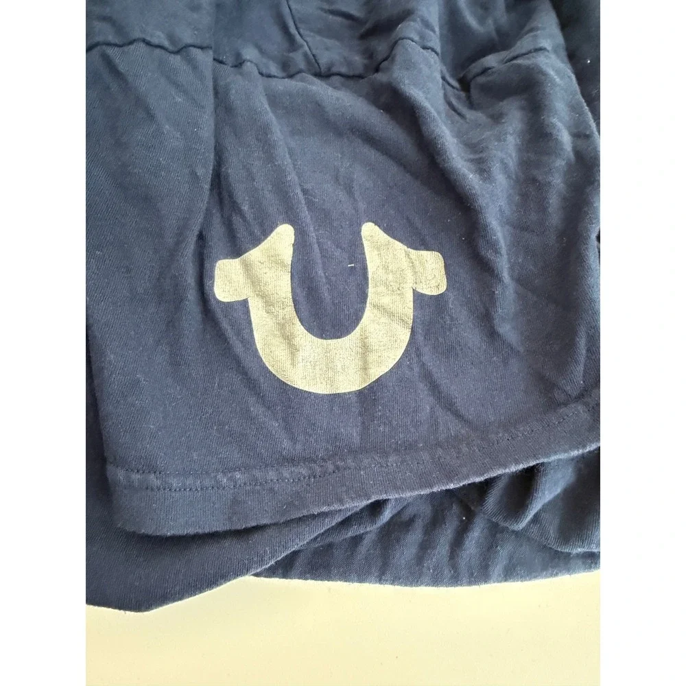 True Religion Mens Navy Blue V-Neck Cotton T-Shirt Horseshoe Logo XL Extra Large